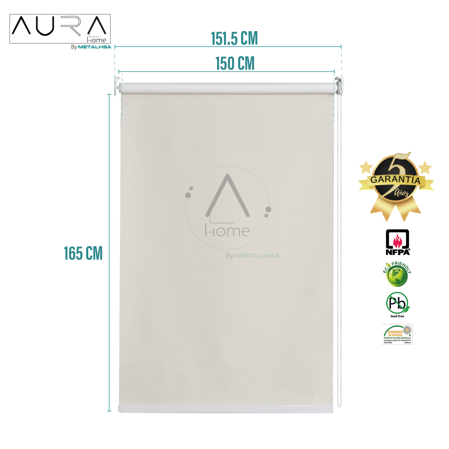 Cortina Roller Blackout Beige 150X165 Cm Aura - Imagen 9