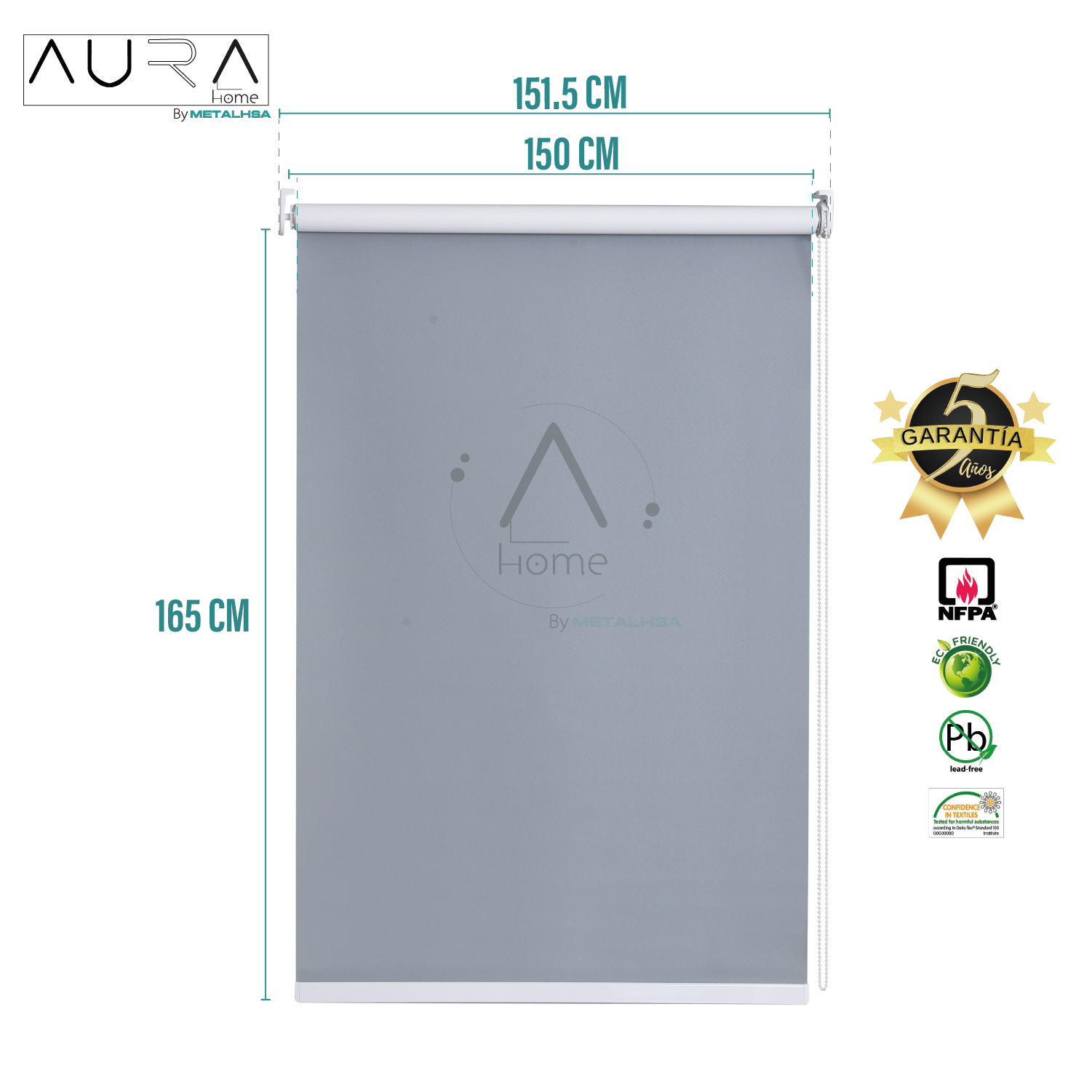 Cortina Roller Blackout Gris 150X165 Cm Aura - Imagen 9