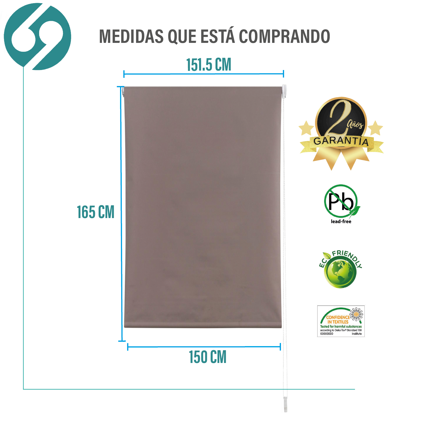Cortina Roller Blackout Tostado 150 X 165 Cm - Imagen 2