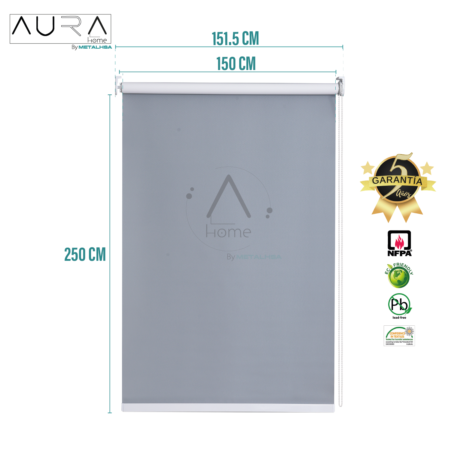 Cortina Roller Blackout Gris 150X250 Cm Aura - Imagen 9