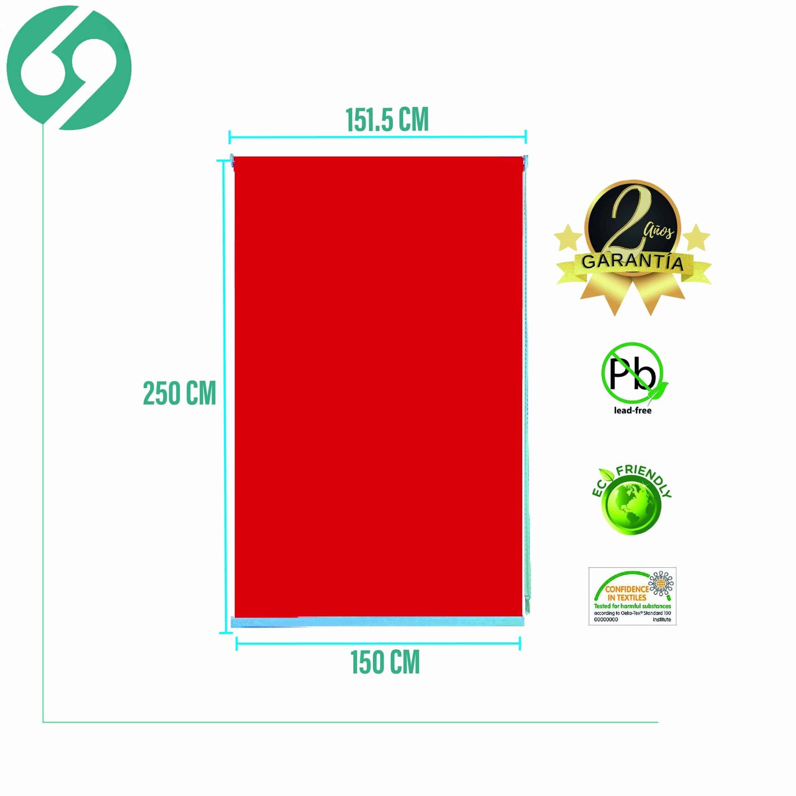 Cortina Roller Blackout Rojo 150 X 250 Cm - Imagen 2
