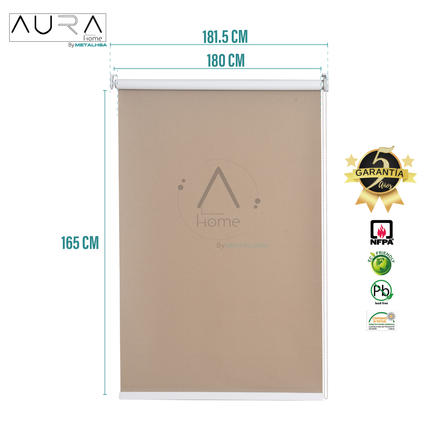 Cortina Roller Blackout Capuccino 180X165 Cm Aura - Imagen 9