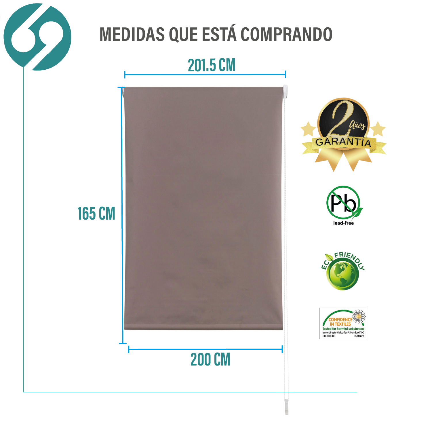 Cortina Roller Blackout Tostado 200 X 165 Cm - Imagen 2