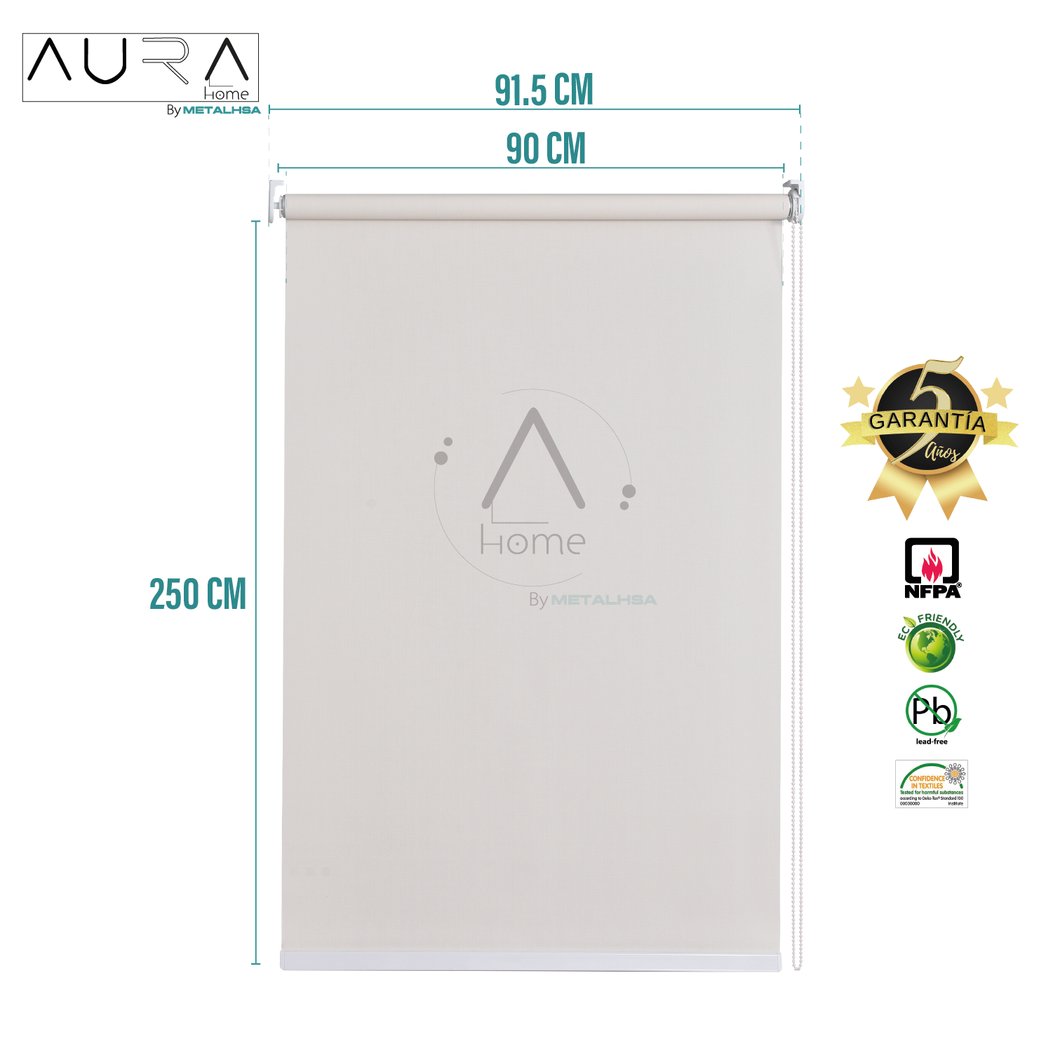 Cortina Roller Sunscreen Beige 090X250 Cm Aura - Imagen 9
