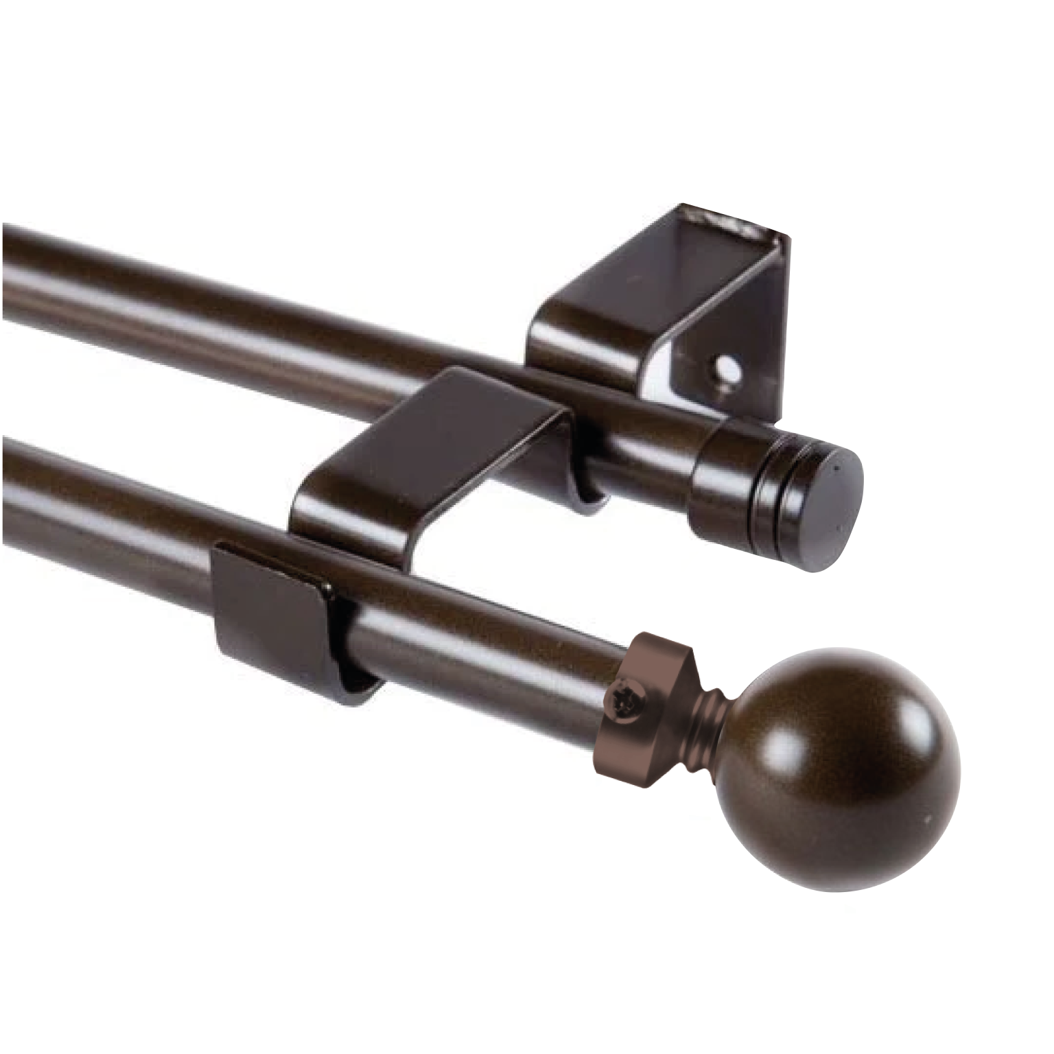 Set doble extensible con bola de terminal para visillo y cortina color café