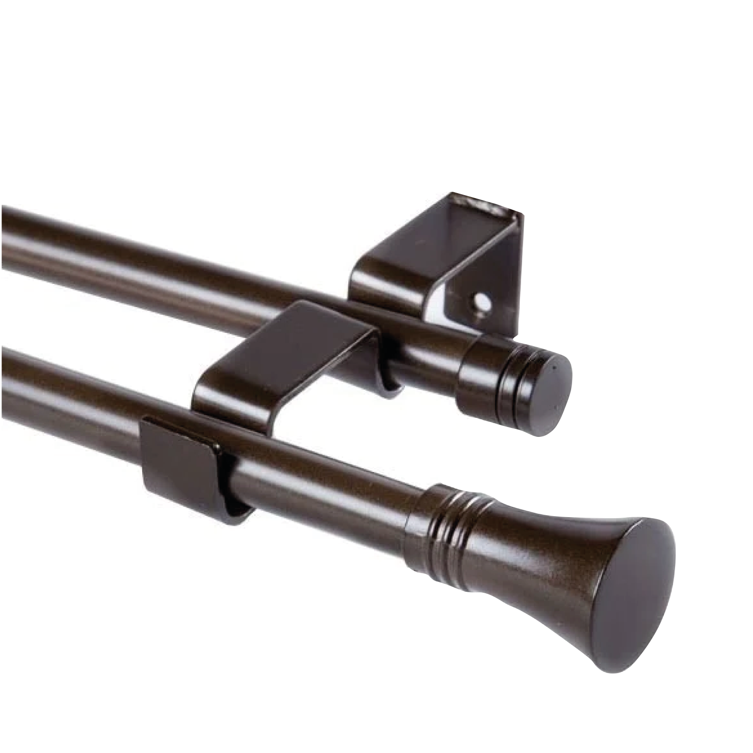 Set doble extensible con terminal conica para visillo y cortina color café