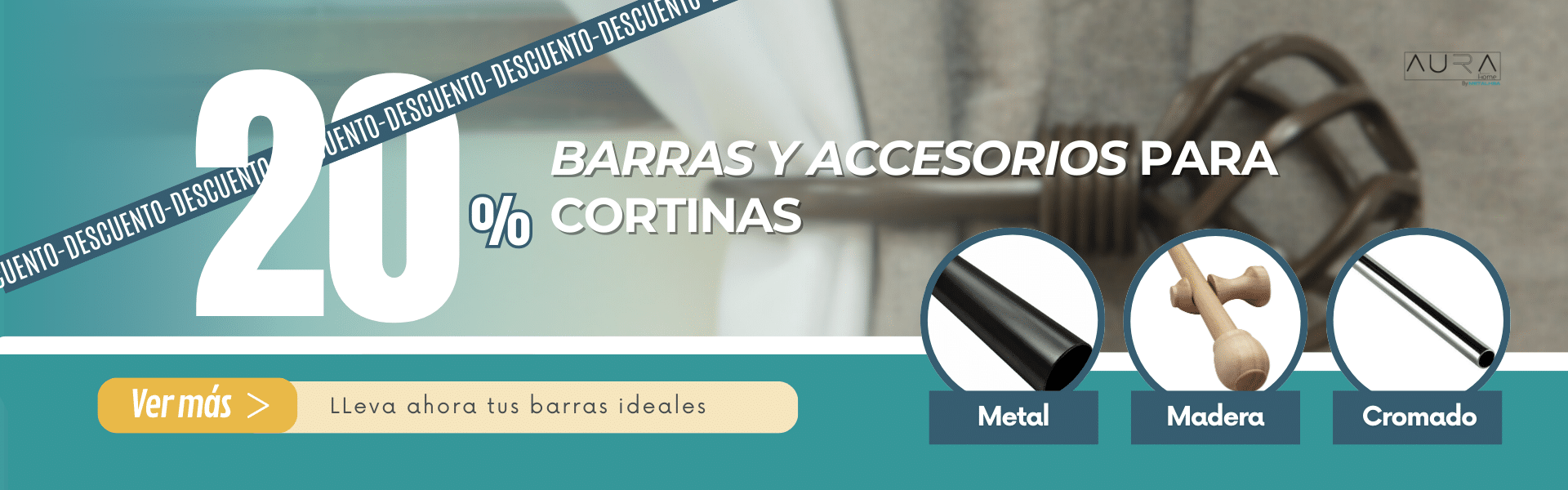 20% descuento barras y accesorios para cortinas